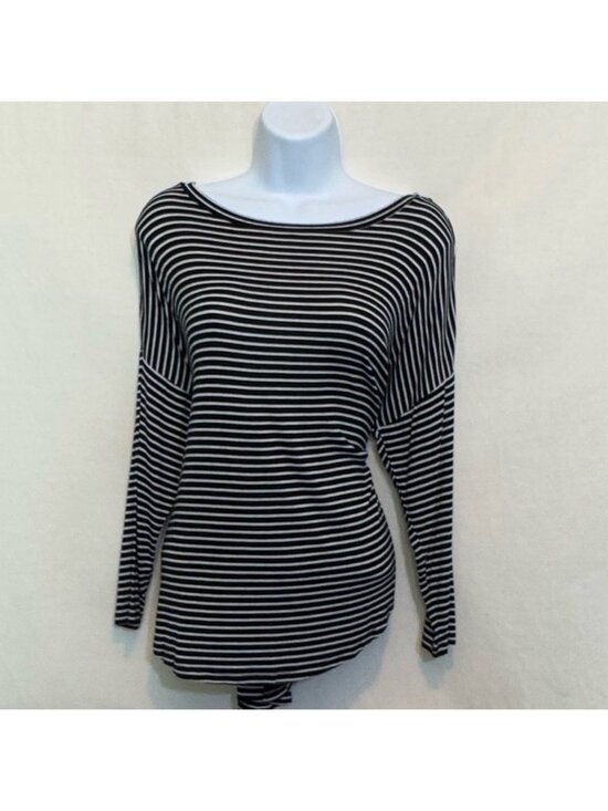 LOFT Tops - C-117 Loft Black & White Stripe 1/2‎ Sleeve High Low Pullover Blouse Size S